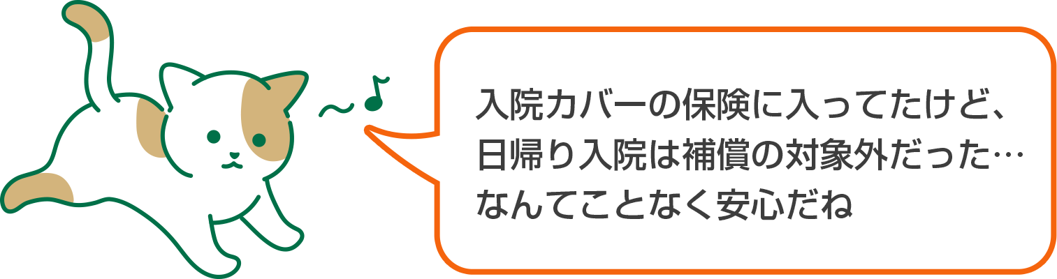 入院カバーの保険に入ってたけど、日帰り入院は補償の対象外だった…なんてことなく安心だね