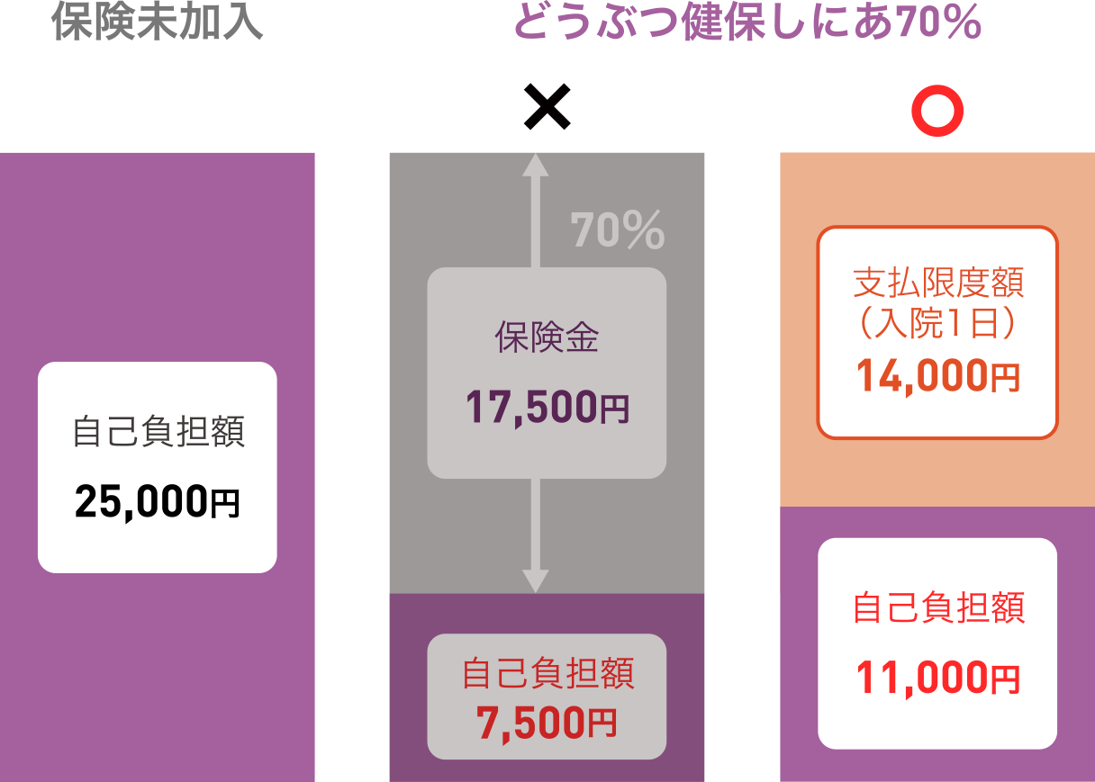 手術1回で保険の対象が25,000円の場合